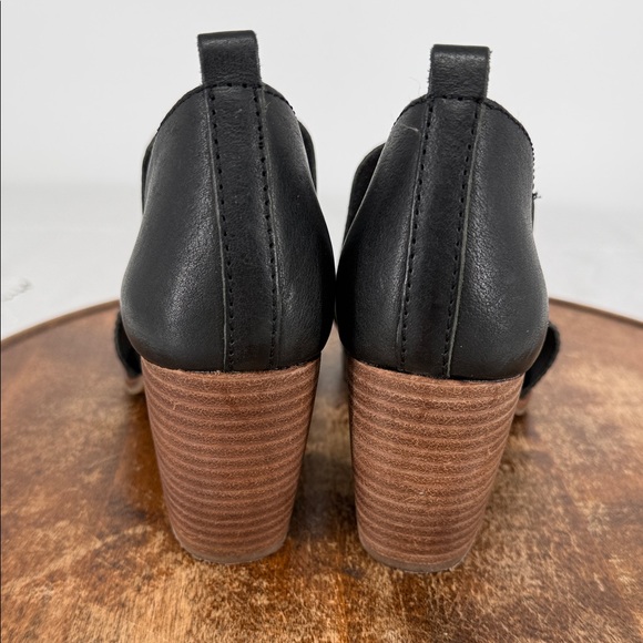 Lucky Brand Shoes Wm 7M Junai Black Leather D'Orsay Stacked Heel Bootie Open Toe - Picture 4 of 12